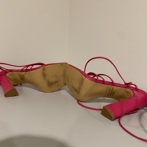 Ego x Maura Pink Strappy Lace Up Square Toe Block Heel - Picture 6 of 6